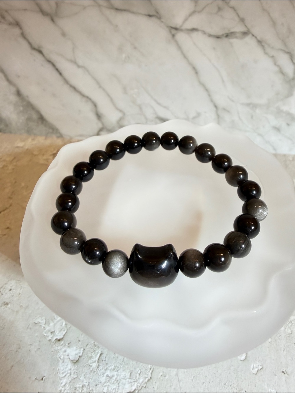 Men's Black Beaded Bracelet with Metallic Accents